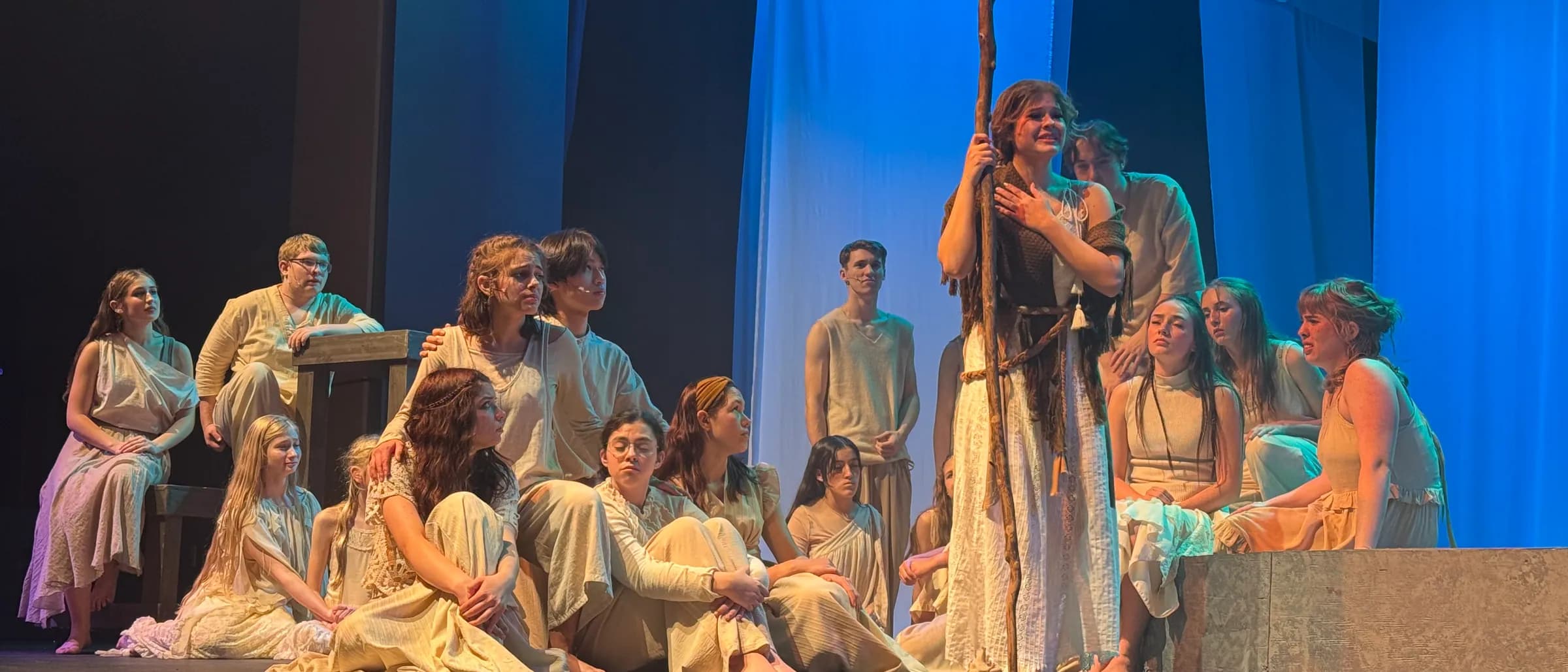 The cast of a Liahona theatre production on stage